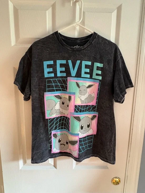 Hot Topic Pokémon Eevee Acid Wash Tee Juniors Large Contrast Stitch Cotton - Picture 1 of 4